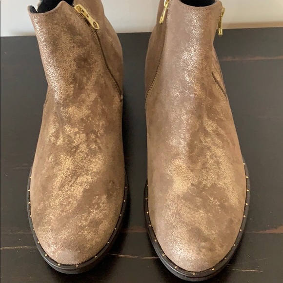 SOLD Eric Michael Tatiana Gold Suede Bootie - Picture 3 of 8